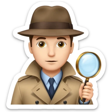 a detective man with hat and holding magnifying glass sticker