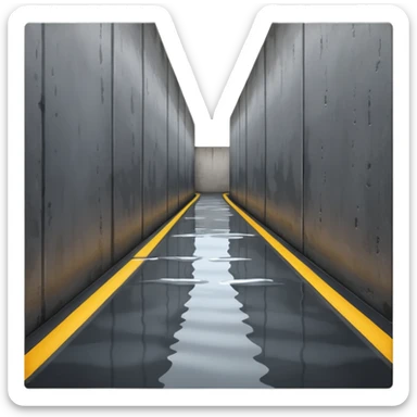 A wet road between concrete walls sticker