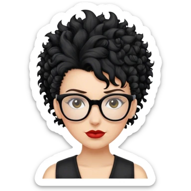 mulher branca de óculos e cabelo moicano preto enrolado sticker