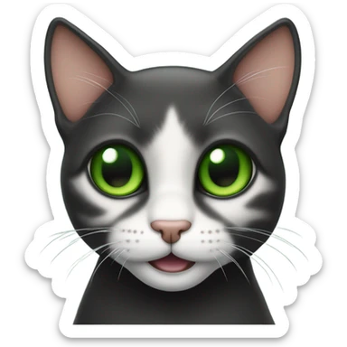 gato negro delgado ojos verdes con cicatrices blancas feliz  sticker