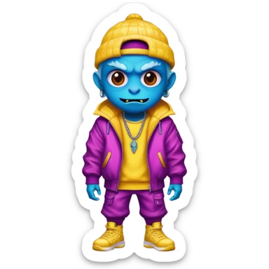 porttrait of monster with flashy-streetwear outfit sticker