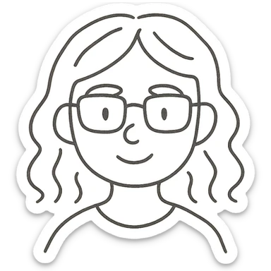 A red-haired girl with blond eyebrows and square glasses sticker