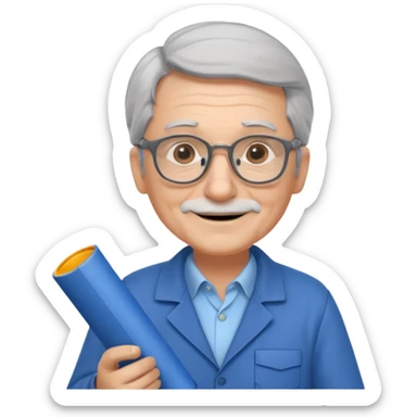 A wise old engineer with warm smile, blueprint rolled under his arm.
 sticker