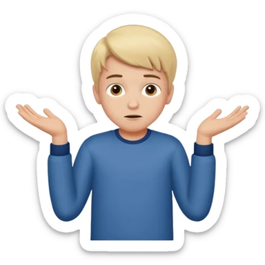 A boy shrugging with 6 over one hand and 7 over the other sticker