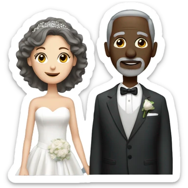Wedding White woman bruntte  with older black man gray hair sticker