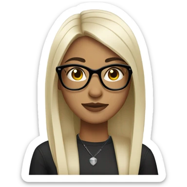 Girl with long straight black hair thin black glasses a stud piercing sticker