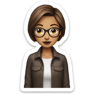 Short brown hair girl with glasses pink lips sticker