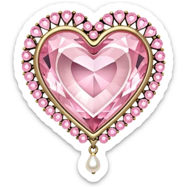 Pastel pink heart crystal transparent transformation brooch with small heart shaped crystals and golden pearls sticker
