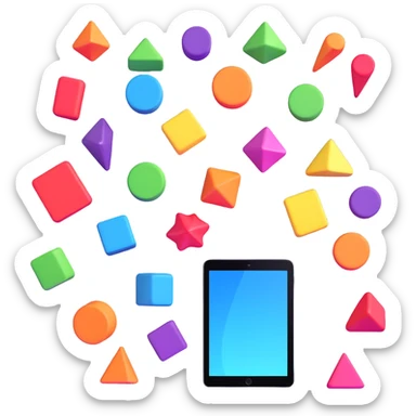 3D surreal iPad with vibrant colors and whimsical shapes, Apple-inspired sticker