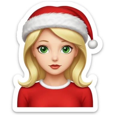 Sexy green eyed blonde in a red dress wearing a Santa hat sticker