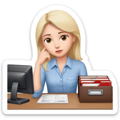 a female making decision on the desk with files sticker