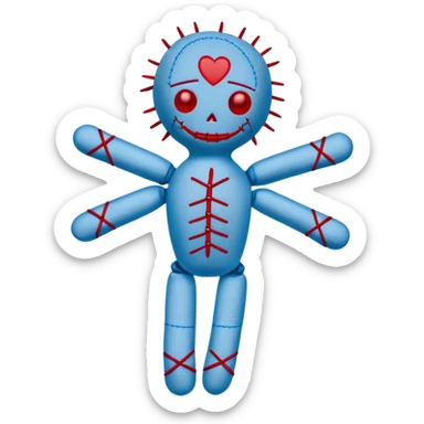 A voodoo doll made of fabric with Carolina blue (light blue) body and red stitches, with pins stuck in it sticker