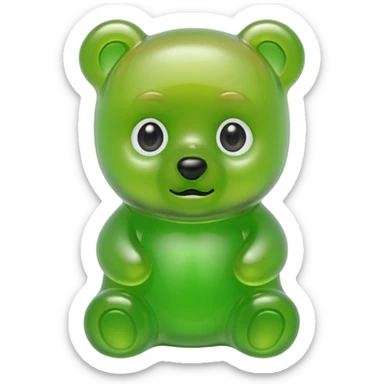 green gummy bear with eyes and blond hair sticker