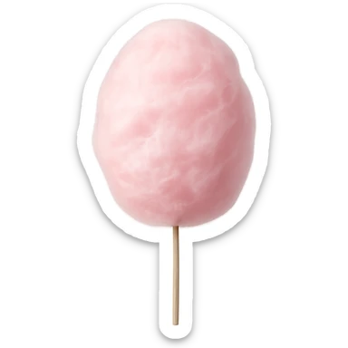 Cotton candy on a stick, isolated on a white background, realistic food photography style, highlighting the stick and fluffy cotton candy texture. sticker