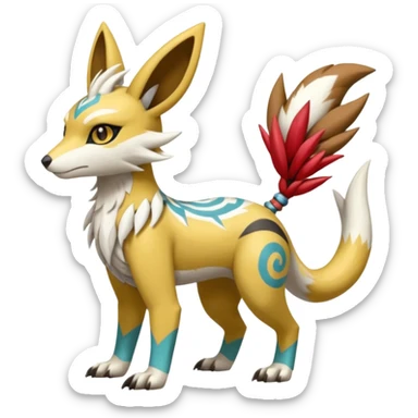 Tropical Tiny Marked Patterned Tribal WereGarurumon-Linoone-Meloetta-Renamon-Zangoose-fusion-hybrid-creature (full body) sticker