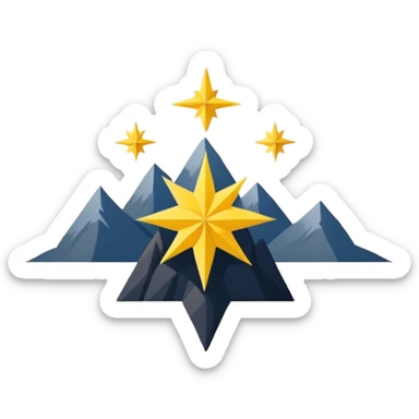 A yellow eight-pointed star with wide points and a simple mountain silhouette in the center of the star sticker