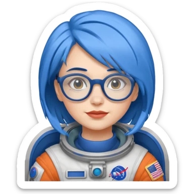 Female astronaut with blue hair, wear glasses sticker
