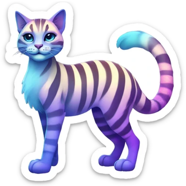Colorful vernid fantasy creature LiLaiRa Kamirah Falvie whiskers paws full body purple blue gradient stripes braided tail feline sticker