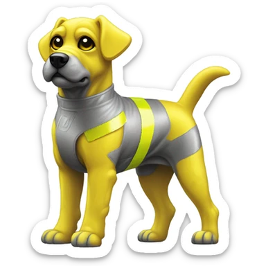 Yellow holographic oilslick dog yellow caution tape graffiti gray neon sticker