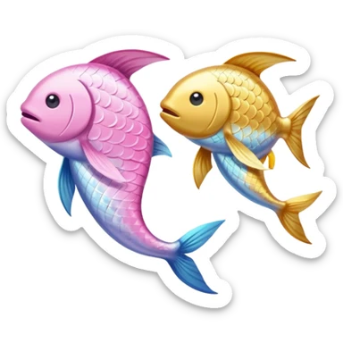 Two long fish one light pink one gold swimming oposite directions around each other, one up one down Pisces sticker