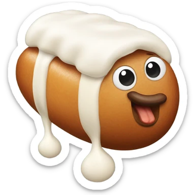 A sausage with white stuff on the top sticker