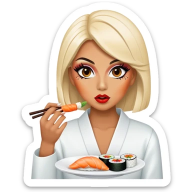 girl eating sushi with drag makeup sticker