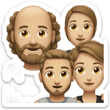 Thruple, white bald male with brown beard  male, two tan females one with brown hair one with black hair  sticker