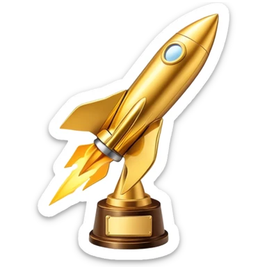 golden rocket award trophy, shiny gold metallic sticker