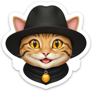 chat de couleur noir portant un chapeau avec un grand sourire sticker
