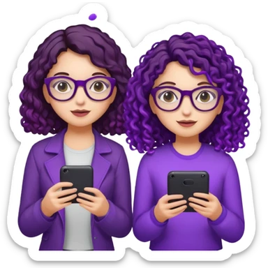 You can create two girls enjoying a concert, one brunette with purple highlights straight hair , the other brunette with curly hair and glasses. With purple lights around them.   sticker