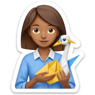 happy-african-young-girl-with-brown-hair-in-a-white-kanga-shirt-holds-an-origami-yellow-and-blue-crane sticker