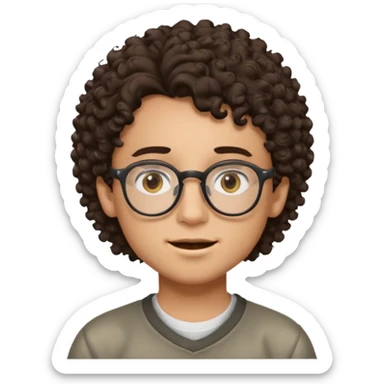 faça um garoto com cabelo tamanho médio cacheado, com óculos e grills preto. sticker