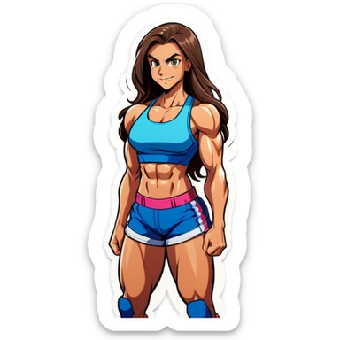 Super muscular teenage girl with sixpack and long hair sticker
