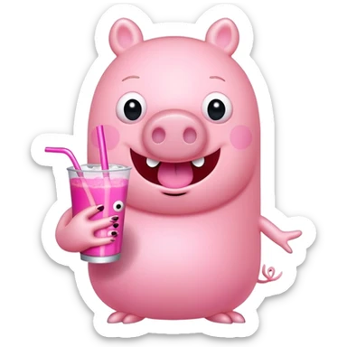 Peppa Pig with long fashionable nails, holding a monster drink. sticker