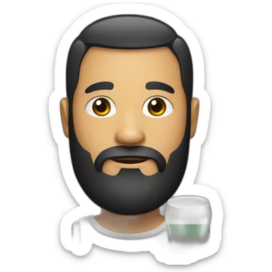 A man with Black beard holds a beer sticker