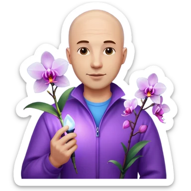 ստեղծիր մոտ 35 տարեկան քյաչալ տղամարդ, որի մի ձեռքին օրխիդեա ծաղիկ է իսկ մյուս ձեռքին լեդ լամպ sticker