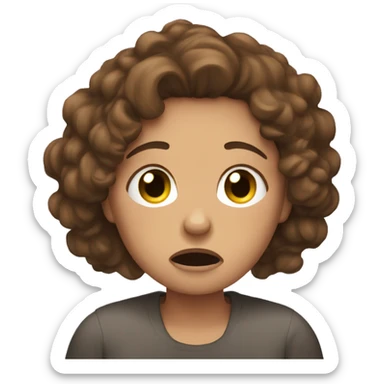 woman with curly brown hair crying at her phone sticker