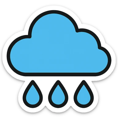 rain icon, simple and clear, colored lineal with black outlines sticker