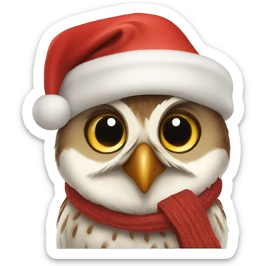 Happy owl wearing Christmas hat and scarf sticker