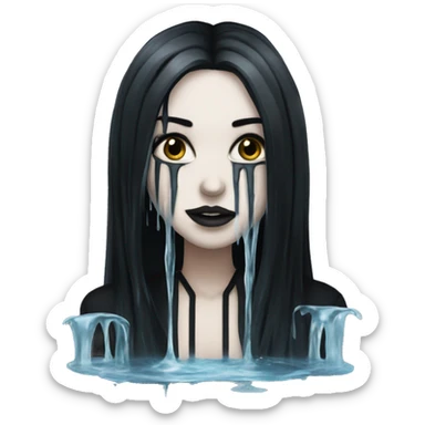 white goth women with long black hair with water dripping off her face  sticker