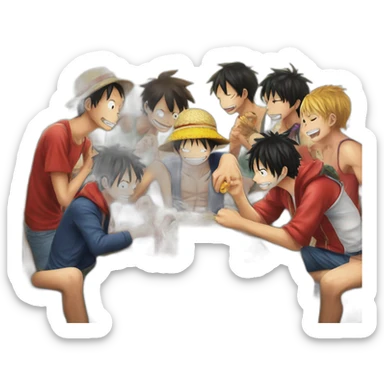 luffy eating meet with all his buddy sticker