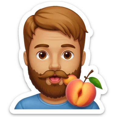 Man with beard licking peach sticker