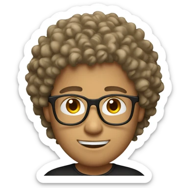 White man with small beared curly hairs in black t shirt wearing glasssess sticker