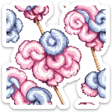 pastel pink cotton candy on a paper stick, swirling cloud-like texture sticker
