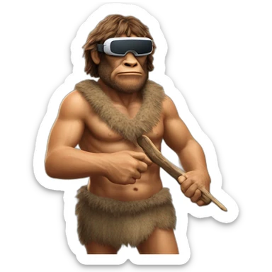 a Stone Age Neanderthal hunter-gatherer with virtual reality goggles sticker