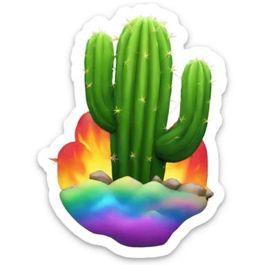 A cactus on rainbow Fire sticker