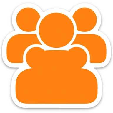 Increase the number of people inside the silhouette, ensure the shape is fully filled with no borders, and the color is exactly orange #fe6601, with a transparent background. sticker