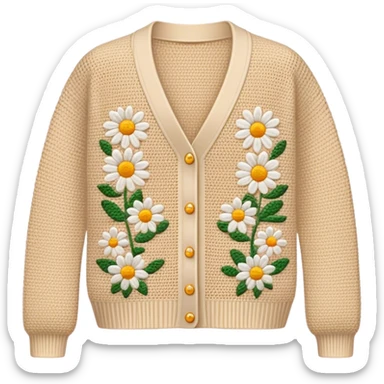 beige crocheted cardigan embroidered with small daisies sticker