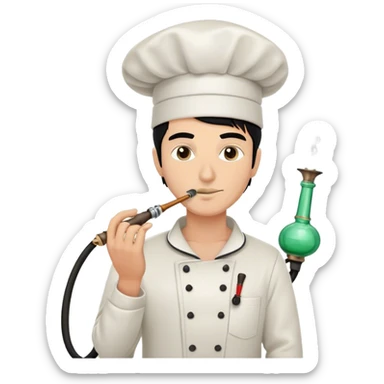 A white guy with black hair and smoking a modern hookah with a Chef's hat and has the hose in the hand sticker