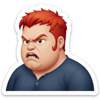 chubby young angry man in profile view with red hair and sharp fangs sticker